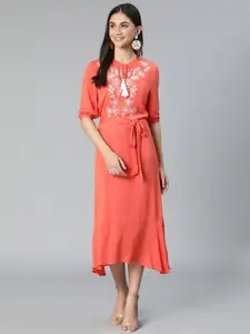 Oxolloxo Red Tie-Up Neck Midi Dress