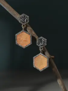 SOHI Gold-Plated & Orange Contemporary Drop Earrings