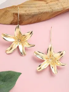 SOHI Gold-Toned Contemporary Drop Earrings