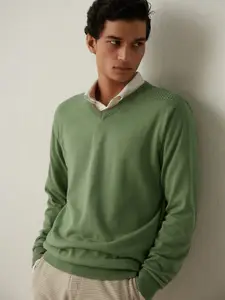 Andamen Men Green Cotton Pullover Sweaters