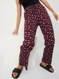 max Women Red & White Printed Pure Cotton Lounge Pants
