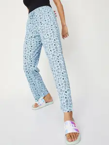 max Women Blue Quirky Printed Cotton Lounge Pant