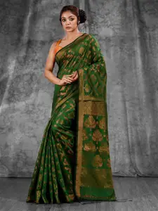 Charukriti Green & Gold-Toned Woven Design Zari Saree
