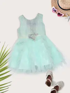 MeeMee Green Net Cotton Party Dress