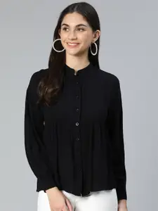 Oxolloxo Black Mandarin Collar Shirt Style Top