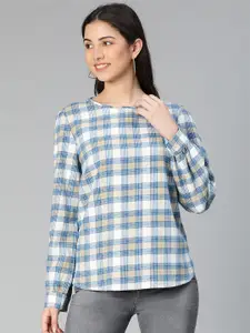 Oxolloxo Blue Checked Cuffed Sleeve Top