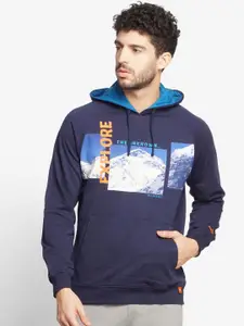Wildcraft Men Navy Blue Printed Hooded Cotton Sweatshirt