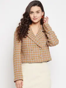 Madame Women Mustard Double-Breasted Short Length Blazer