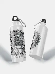 macmerise White & Black Printed Buddha Design Aluminium Sipper Water Bottle 750 Ml