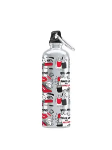 macmerise White Printed Wake up & makeup Design Aluminium Sipper Water Bottle 750 Ml