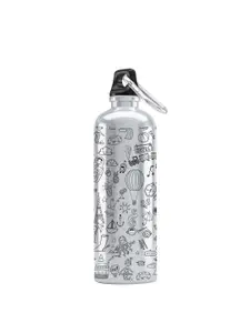 macmerise White Printed Travel Doodle Design Aluminium Sipper Water Bottle 750 Ml