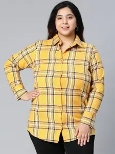Oxolloxo Women Yellow Tartan Checked Plus size Casual Shirt