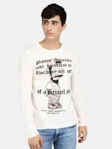 V-Mart Men Off White Typography Printed Cotton T-shirt
