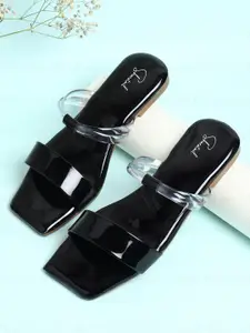 Shoestail Women Black Open Toe Flats