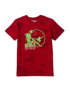 Gini and Jony Boys Red Printed Cotton T-shirt