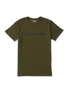 Gini and Jony Boys Olive Green Round Neck Cotton T-shirt