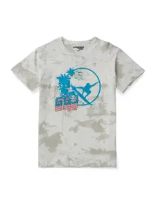 Gini and Jony Boys Off White & Blue Printed Cotton T-shirt