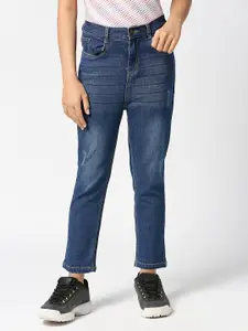 JUSTICE Girls Navy Blue Relaxed Fit Mildly Distressed Light Fade Stretchable Jeans