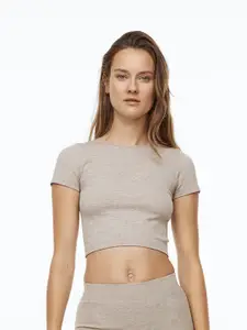H&M Women Beige THERMOLITE Ribbed T-Shirt