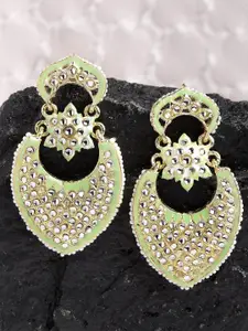 KARATCART Lime Green Meena Drop Shape Kundan Gold Plated Drop Earrings