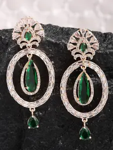 KARATCART Green Classic Cubic Zirconia Studded Rose-Gold Plated Drop Earrings