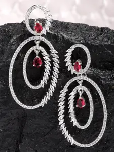 KARATCART Silver-Toned Red Classic Cubic Zirconia Studded Silver-Plated Drop Earrings