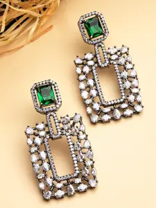 KARATCART Silver-Toned & Green Classic Silver-Plated Drop Earrings