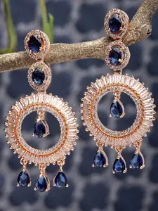KARATCART Blue & Rose Gold Plated Classic Drop Earrings