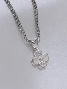 HIFLYER JEWELS Silver-Plated & White CZ Studded Pendant With Link Chain