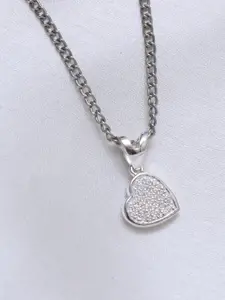 HIFLYER JEWELS Sterling Silver White CZ-Studded Heart Shaped Pendant