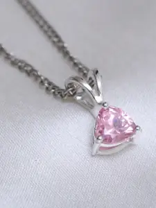 HIFLYER JEWELS Pink Heart Shaped CZ-Studded Pendant With Chain