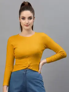 Friskers Gold-Toned Fitted Rib Crop Top