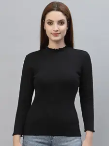 Friskers Black High Neck Long Sleeve Casual Top