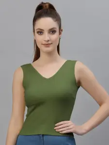 Friskers Olive Green Sleeveless Casual Top