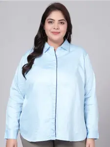 Indietoga Women Blue Classic Slim Fit Plus Size Cotton Formal Shirt