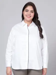 Indietoga Women White Classic Slim Fit  Plus Size Cotton Formal Shirt