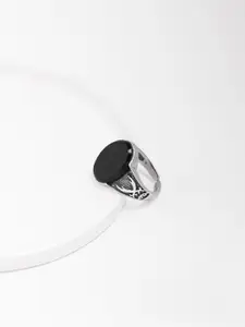 GIVA Men 92.5 Sterling Silver Rhodium-Plated Black Stone-Studded Finger Ring