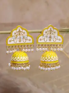 Crunchy Fashion Yellow Gold-Plated Classic Jhumkas Earrings