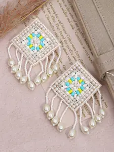 Crunchy Fashion White & Blue Contemporary Drop Earrings