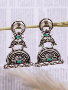 Crunchy Fashion Turquoise Blue Silver-Plated Peacock Shaped Drop Earrings