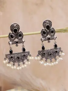 Crunchy Fashion Silver-Plated Black Classic Drop Earrings