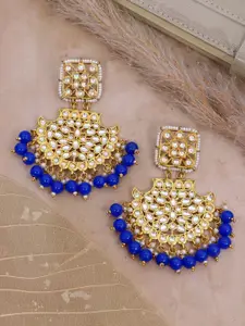 Crunchy Fashion Blue Gold-Plated Classic Chandbalis Earrings
