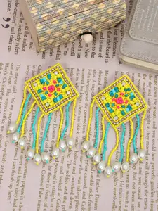 Crunchy Fashion Yellow & Turquoise Blue Contemporary Drop Earrings