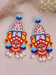 Crunchy Fashion Blue & Red Contemporary Drop Earrings