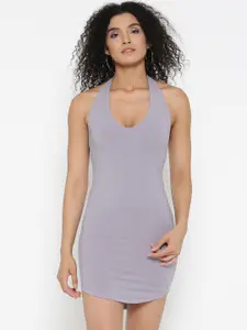 FOREVER 21 Women Lavender Solid Halter Neck Bodycon Dress