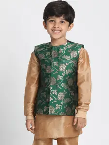 JBN Creation Boys Green and Gold-Toned Woven Design Woven Nehru Jacket