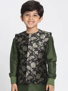 JBN Creation Boys Black Zari Gold Nehru Woven Designed Jacket