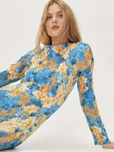 NASTY GAL Floral Printed Crinkled Sheath Midi Dress
