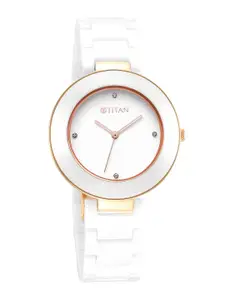 Titan Women White Dial & White Ceramic Bracelet Style Straps Analogue Watch