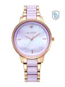 Titan Women Purple Mother of Pearl Dial & Purple Ceramic Bracelet Style Straps Analogue Watch